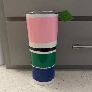 Kate Spade 24 ounce tumbler in white, pink, green, and blue
